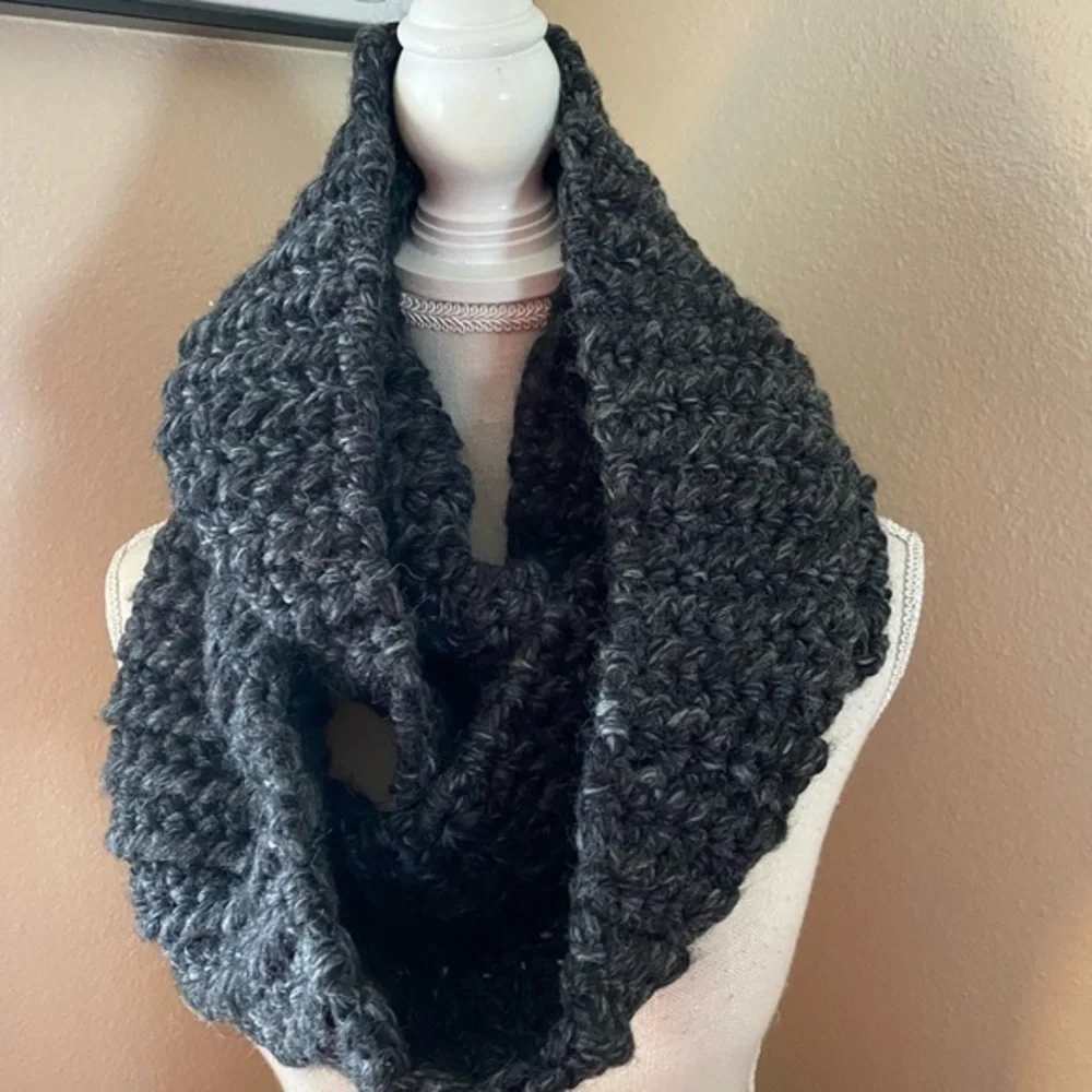 Charcoal heathered hand knitted infinity scarf